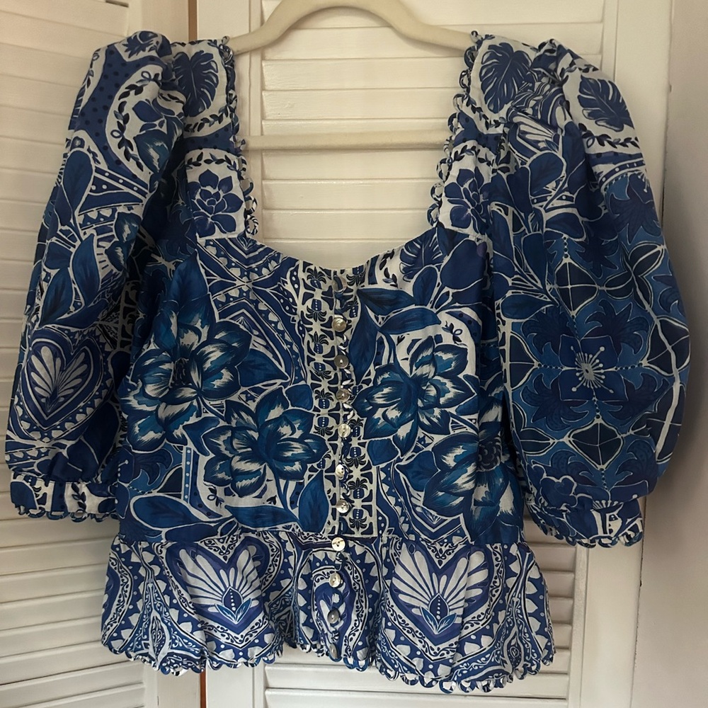 FARM Rio Blue and White Floral Blouse